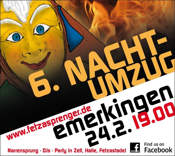 Party Flyer: 6. Nachtumzug der Emerkenger Fetzasprenger am 24.02.2017 in Emerkingen